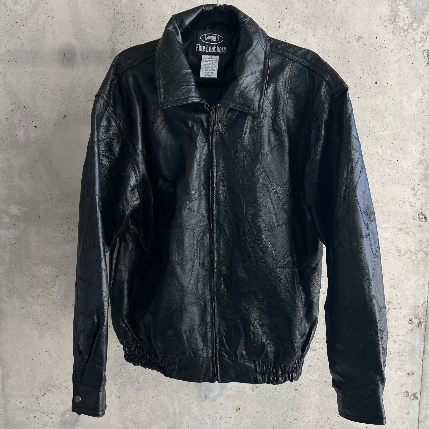 vintage leather patchwork bomber
