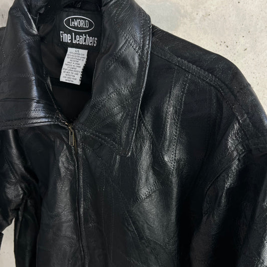 vintage leather patchwork bomber
